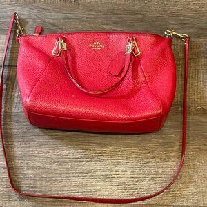 Coach Kelsey satchel purse in red pebble leather gold tone hardware